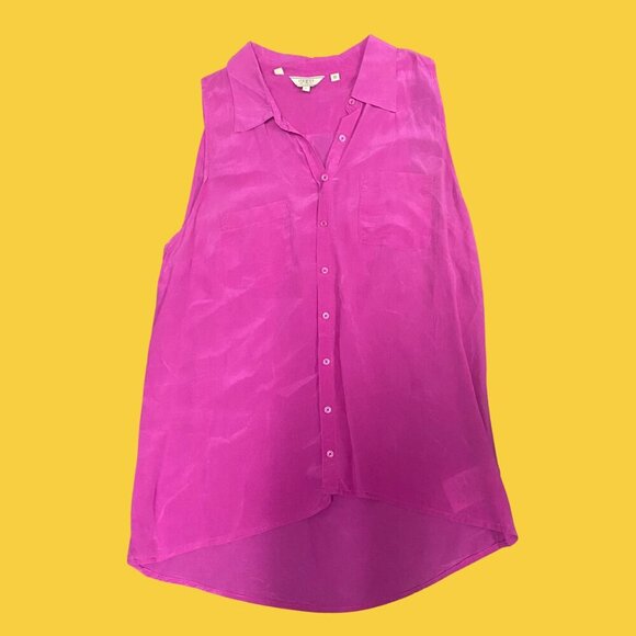 GUESS 100% Silk Magenta Sleeveless Button-Up Blouse – Size L - Picture 2 of 7